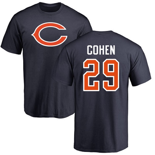 Chicago Bears Men Navy Blue Tarik Cohen Name and Number Logo NFL Football #29 T Shirt